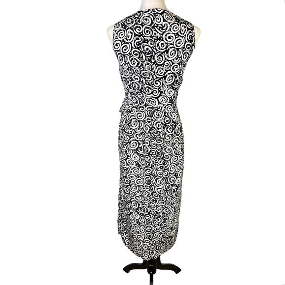Spenser Jeremy Vintage Sleeveless 100% Silk Black and White Swirl Sheath Dress - Picture 5 of 9
